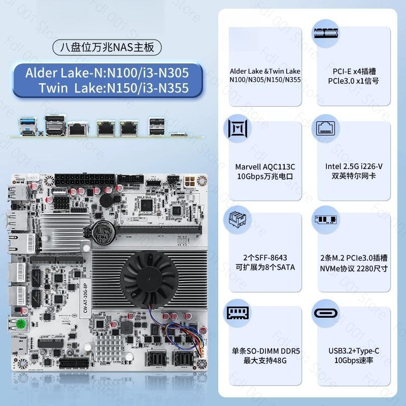 N150 8 Bay 10GbE NAS Motherboa - đánh giá và giá Mini Itx Dual 2.5G Nas Motherboard